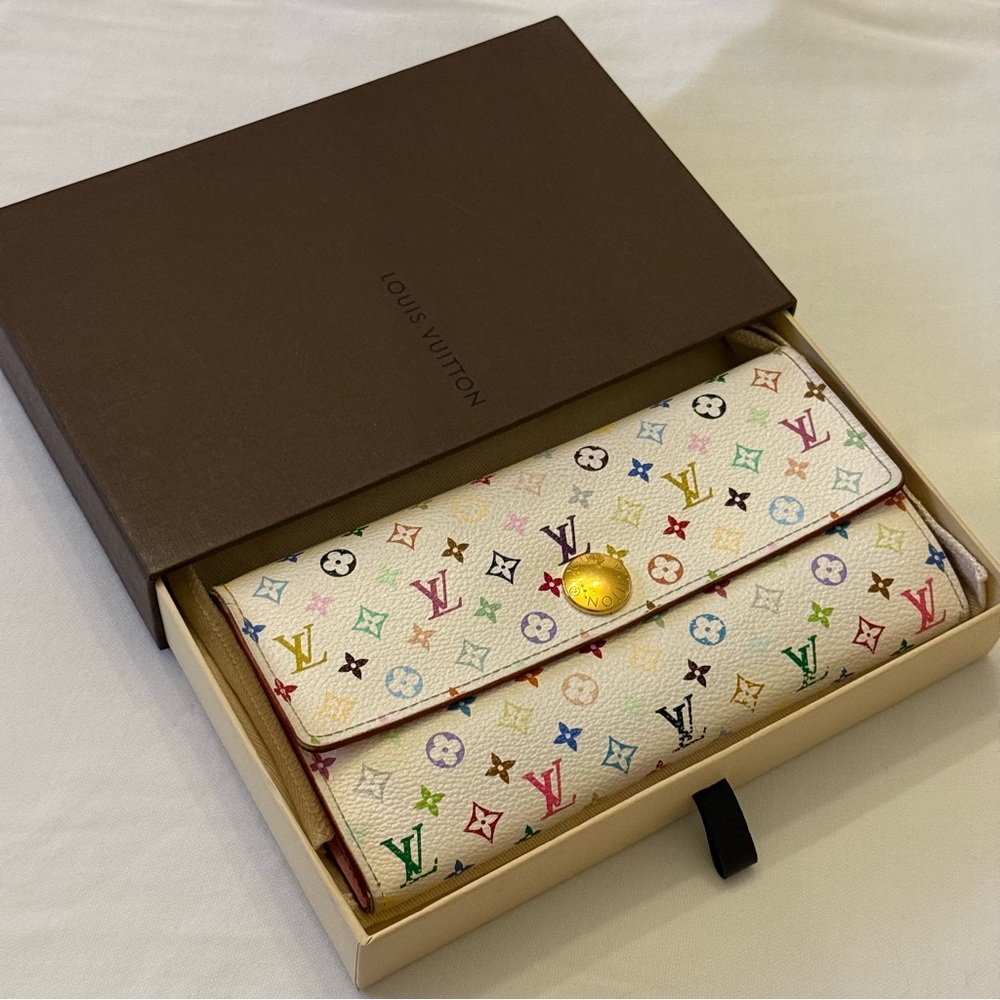 Louis Vuitton Multicolor Portefeuille Sarah Long Wallet White